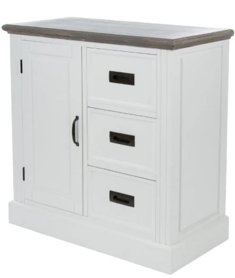 Casa Padrino Landhausstil Kommode mit Tür und 3 Schubladen Weiß / Grau 80 x 40 x H. 85 cm - Landhausstil Möbel