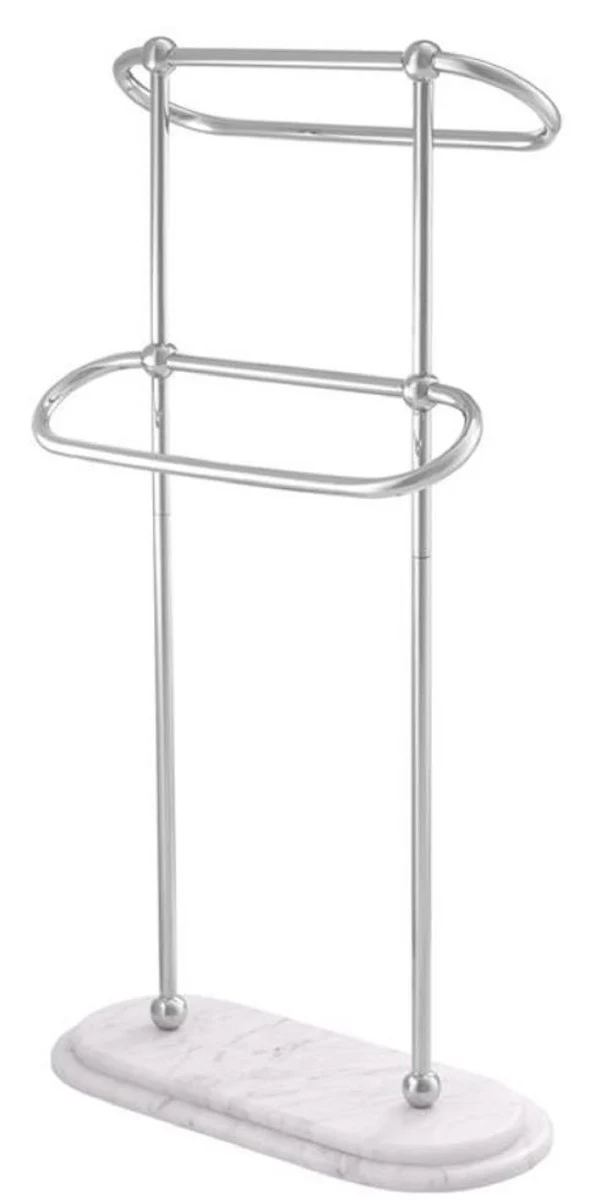 Casa Padrino Luxus Handtuchhalter Silber / Weiß 50 x 22 x H. 91 cm - Luxus Badezimmer Accessoires