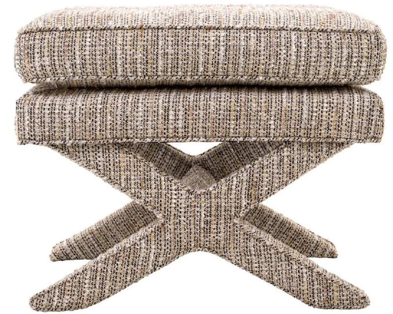 Casa Padrino Luxus Hocker Beige - Rechteckiger Sitzhocker - Kreuzhocker - Luxus Möbel