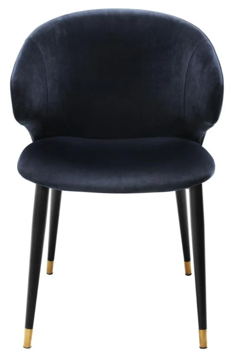Casa Padrino Luxus Esszimmerstuhl mit Armlehnen Mitternachtsblau / Schwarz / Gold 57 x 66 x H. 83 cm - Esszimmermöbel