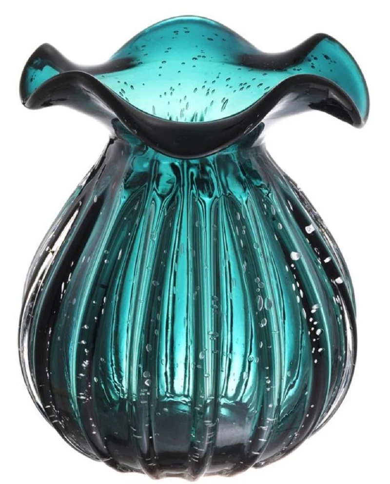 Casa Padrino Glas Vase / Blumenvase Grün Ø 23 x H. 27 cm - Luxus Wohnzimmer Deko