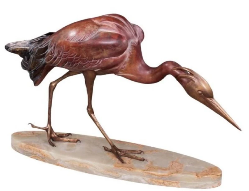 Casa Padrino Luxus Bronzefigur Reiher Mehrfarbig 78 x 21 x H. 45 cm - Luxus Bronze Skulptur auf Marmorsockel