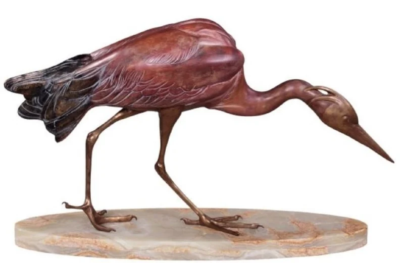 Casa Padrino Luxus Bronzefigur Reiher Mehrfarbig 78 x 21 x H. 45 cm - Luxus Bronze Skulptur auf Marmorsockel