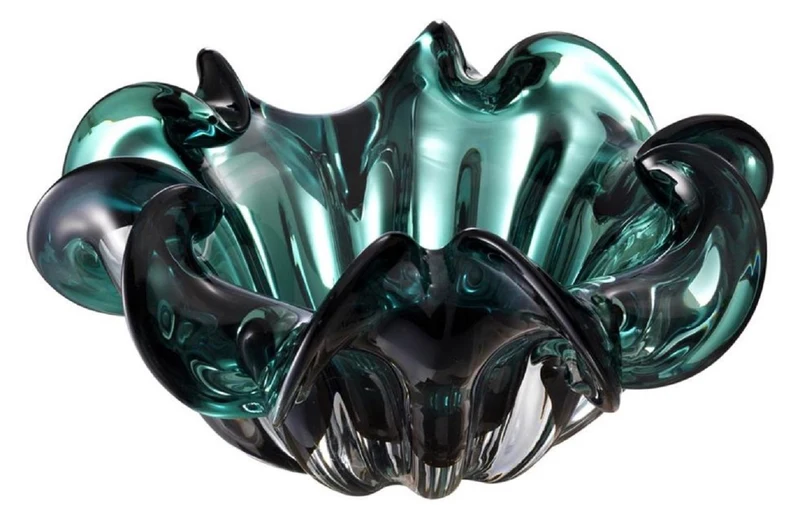 Casa Padrino Deko Schüssel aus mundgeblasenem Glas Grün Ø 21 x H. 10 cm - Luxus Deko Accessoires