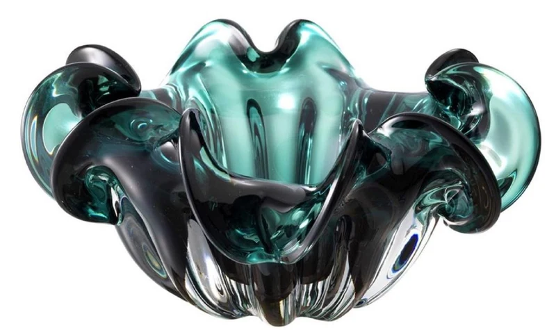 Casa Padrino Deko Schüssel aus mundgeblasenem Glas Grün Ø 21 x H. 10 cm - Luxus Deko Accessoires