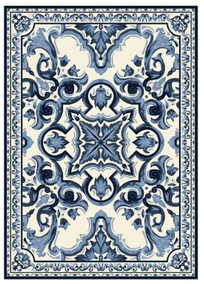 Casa Padrino Luxus Barock Wohnzimmer Teppich Weiß / Blau - Verschiedene Größen