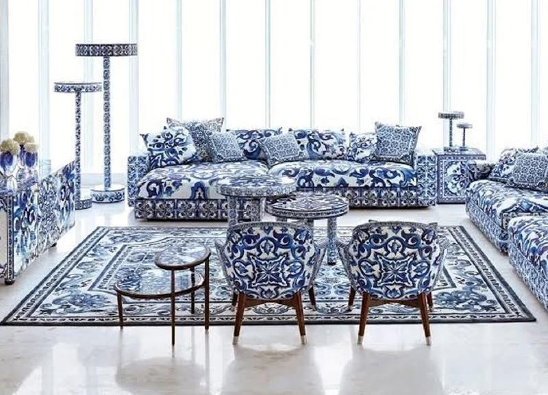 Casa Padrino Luxus Barock Wohnzimmer Teppich Weiß / Blau - Verschiedene Größen