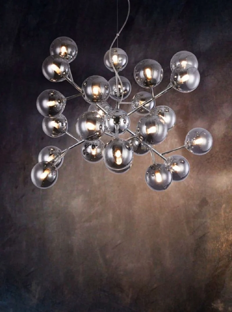 Casa Padrino Wohnzimmer Hängeleuchte Silber Ø 65 x H. 40 cm - Hängelampe mit kugelförmigen Lampenschirmen