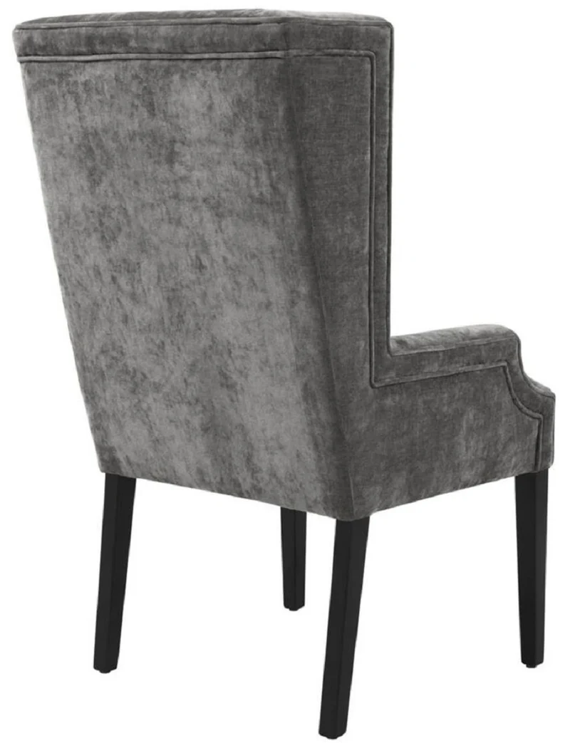 Casa Padrino Luxus Esszimmerstuhl Grau / Schwarz 63 x 76 x H. 115 cm - Hochlehner Esszimmerstuhl mit Armlehnen