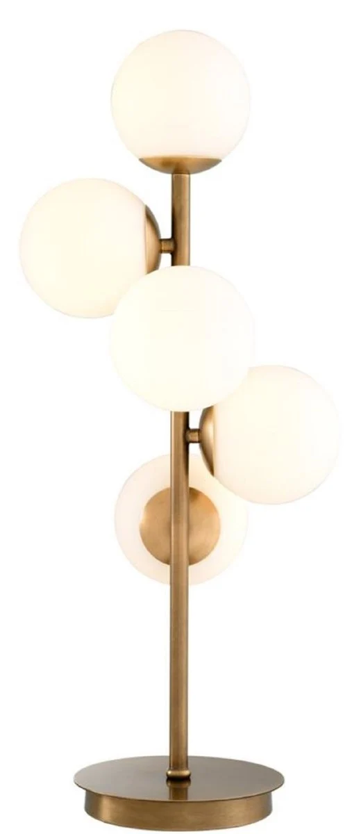 Casa Padrino Luxus Tischleuchte Antik Messingfarben / Weiß Ø 28 x H. 67 cm - Wohnzimmer Tischlampe