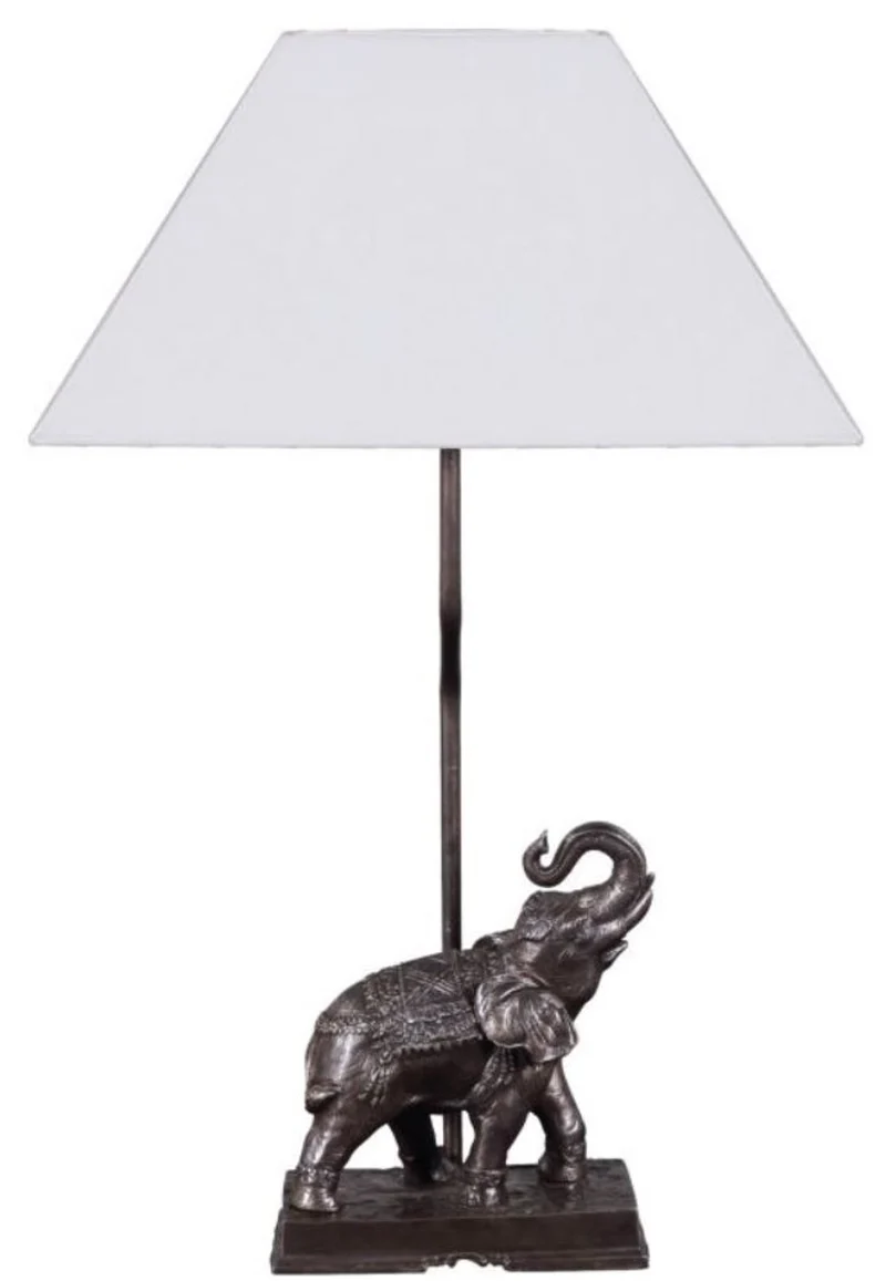 Casa Padrino Tischleuchte Elefant Bronze 35 x 29 x H. 50 cm - Luxus Tischlampe mit weißem Lampenschirm