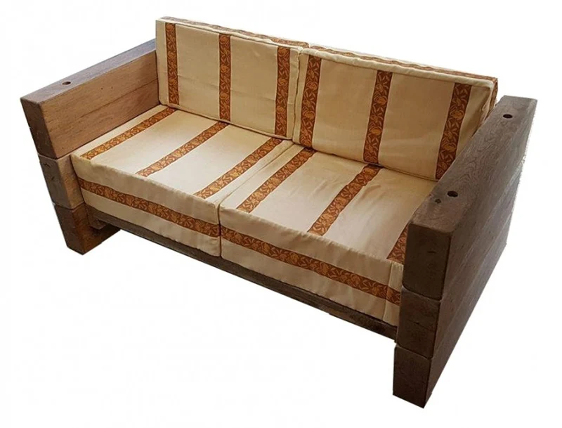 Luxus Garten Möbel Set Eiche Massiv - schwere Ausführung - 3er, 2er, 1x + Tisch - Massivholz rustikal - Lounge Set