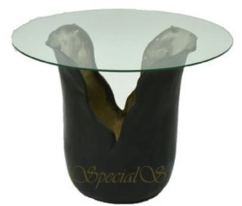 Casa Padrino Designer Beistelltisch mit Glasplatte Schwarz / Gold Ø 46 x H. 36 cm - Luxus Kollektion