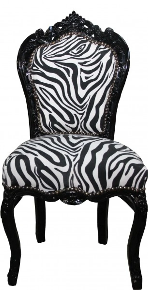 Casa Padrino Barock Esszimmer Stuhl ohne Armlehnen Schwarz / Zebra - Antik Möbel Zebra