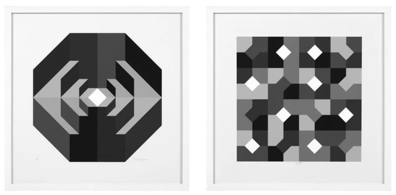 Casa Padrino Designer Deko Bilder Set Abstrakte Kunst Schwarz / Grau / Weiß 75 x H. 75 cm - Luxus Kunstdrucke mit Holzrahmen