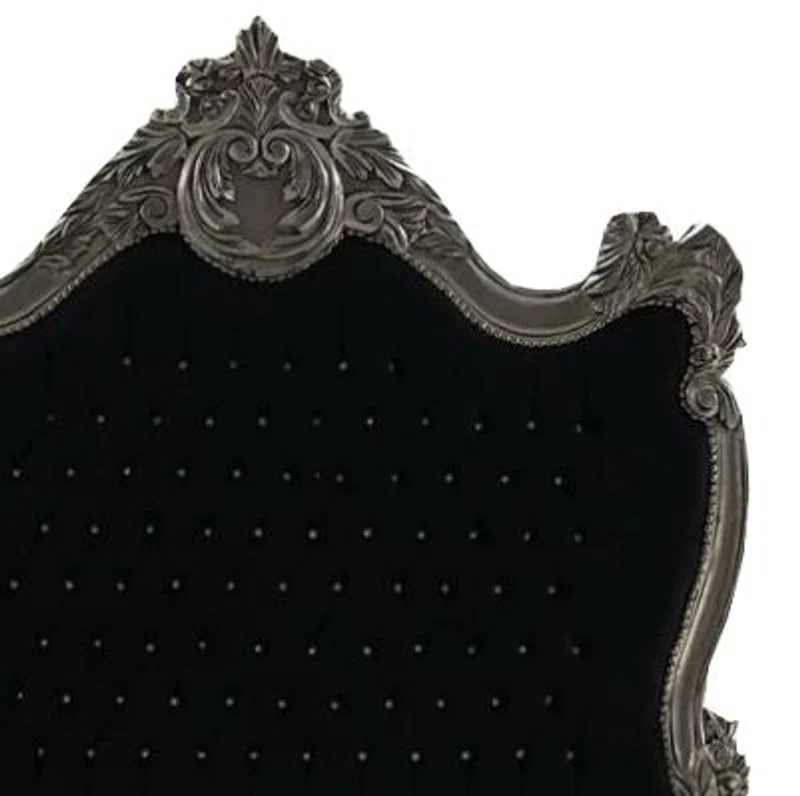 Casa Padrino Barock Bett Schwarz / Silber Bling Bling Glitzersteine 140 x 200 cm aus der Luxus Kollektion