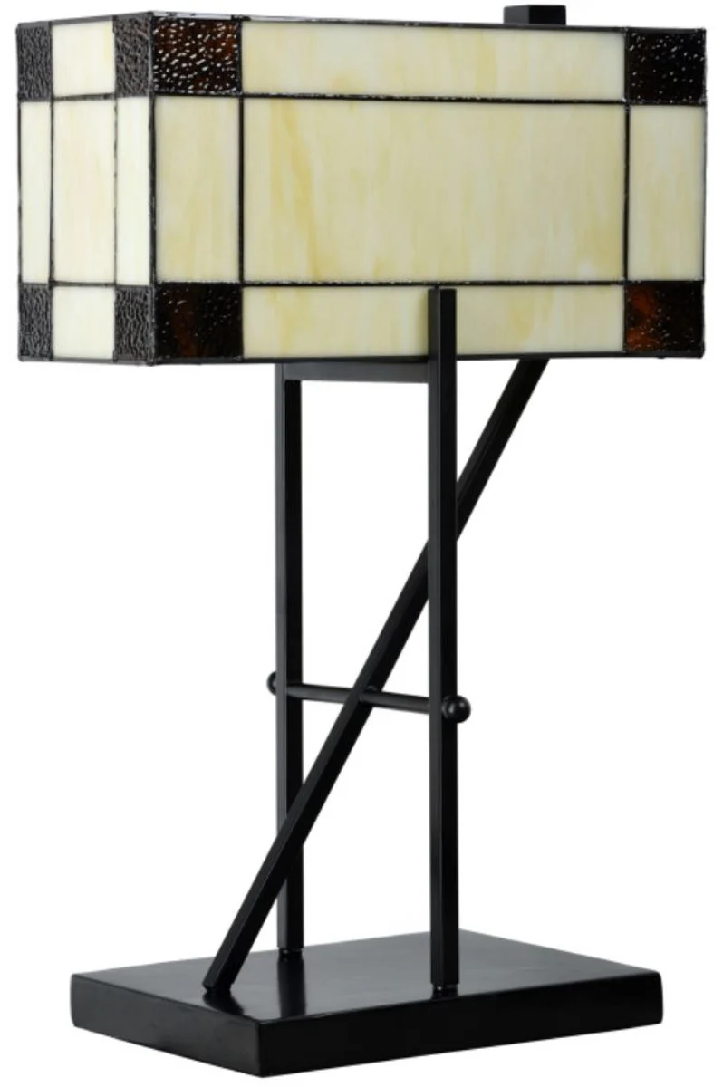 Casa Padrino Luxus Tiffany Tischleuchte Beige / Schwarz 35 x 21 x H. 54 cm - Hotel & Restaurant Tischlampe