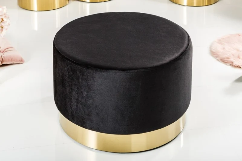 Casa Padrino Designer Rundhocker Schwarz / Gold B. 55 x H. 35 cm - Wohnzimmer Möbel