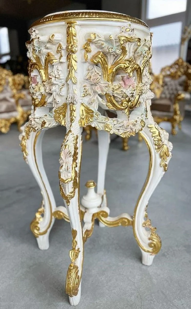 Casa Padrino Barock Säule mit Marmorplatte Weiß / Rosa / Gold - Prunkvoller Antik Stil Massivholz Blumentisch - Wohnzimmer Möbel im Barockstil - Antik Stil Möbel - Barock Möbel