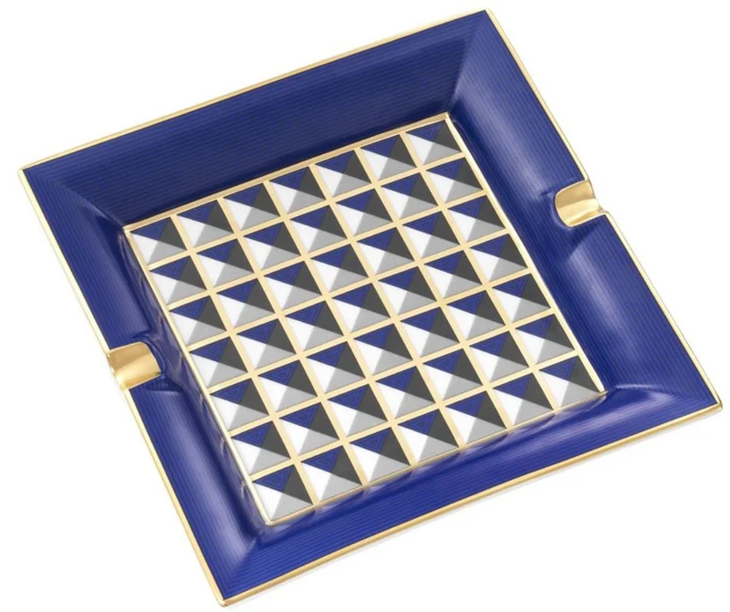 Casa Padrino Luxus Porzellan Design Aschenbecher Blau / Mehrfarbig 24,5 x 24,5 x H. 3,5 cm - Wohnzimmer Accessoires