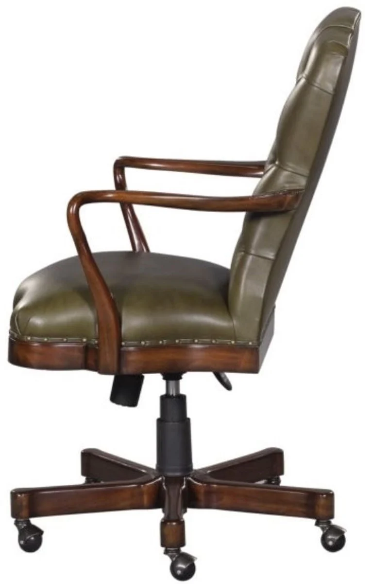 Casa Padrino Luxus Echtleder Bürostuhl Braun / Grün 63 x 68 x H. 102 cm - Luxus Drehstuhl