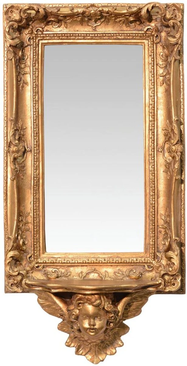 Casa Padrino Barock Spiegel mit Unterbau Konsole Gold 34,5 x H. 68 cm - Barock Wandspiegel