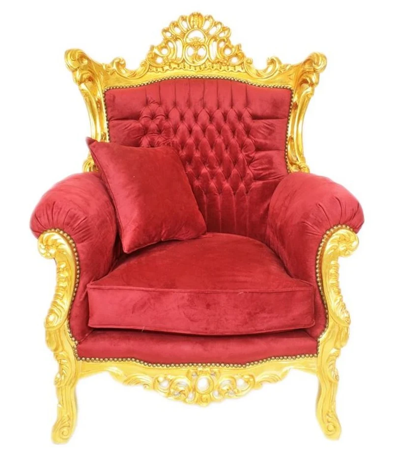 Casa Padrino Barock Wohnzimmer Set Bordeaux Samtstoff / Gold - 2er Sofa + 2 Sessel