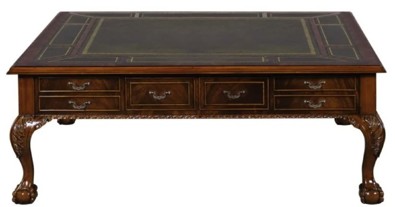 Casa Padrino Luxus Barock Wohnzimmertisch Dunkelbraun / Grün 130 x 130 x H. 49 cm - Couchtisch mit 24 Schubladen