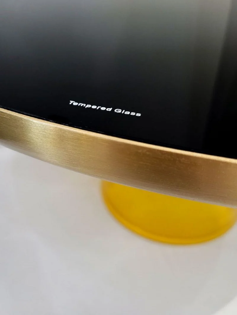 Casa Padrino Luxus Couchtisch Schwarz / Gold / Gelb Ø 75 x H. 37 cm - Runder Glas Wohnzimmertisch - Wohnzimmer Möbel - Luxus Möbel