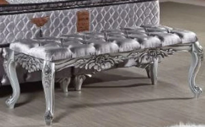 Casa Padrino Barock Samt Sitzbank Silber - Prunkvolle Barock Möbel