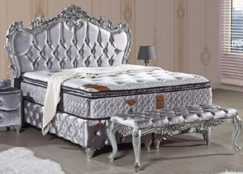 Casa Padrino Barock Samt Sitzbank Silber - Prunkvolle Barock Möbel