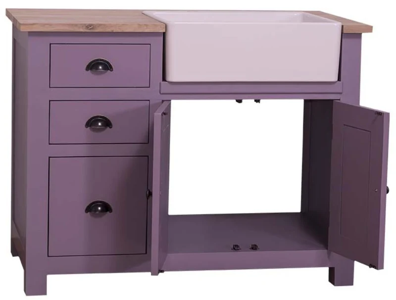 Casa Padrino Landhausstil Spülenschrank mit 2 Türen und 3 Schubladen Lila / Naturfarben 118 x 65 x H. 90 cm - Spültisch im Landhausstil