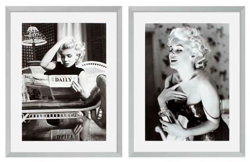 Casa Padrino Bilder 2er Set Marilyn Monroe Silber 69 x H. 89 cm - Luxus Wanddekoration