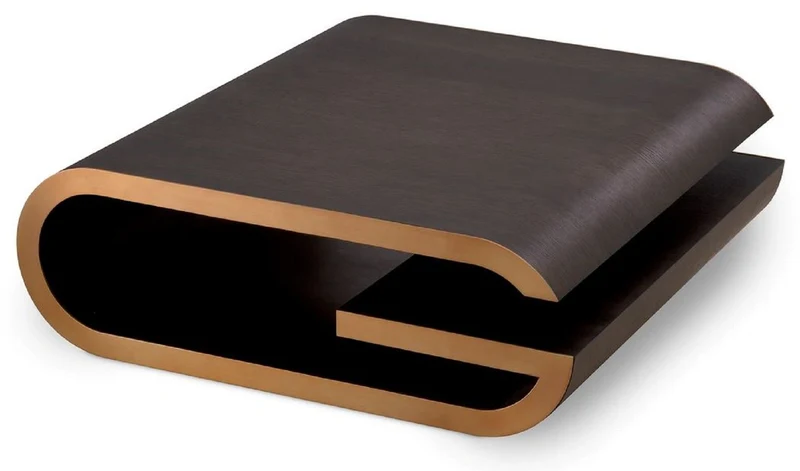 Casa Padrino Luxus Couchtisch Mokka / Messing 100 x 100 x H. 33 cm - Designer Wohnzimmertisch - Wohnzimmer Möbel - Luxus Möbel - Designer Möbel - Luxus Einrichtung - Designer Einrichtung