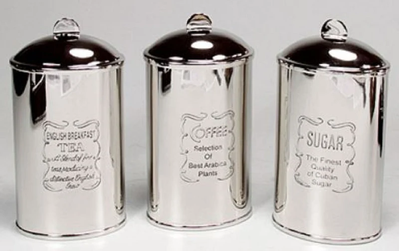 Casa Padrino Luxus Messing Tee Kaffee Zucker Dosen Set Silber 9 x 6 x H. 15 cm - Luxus Qualität