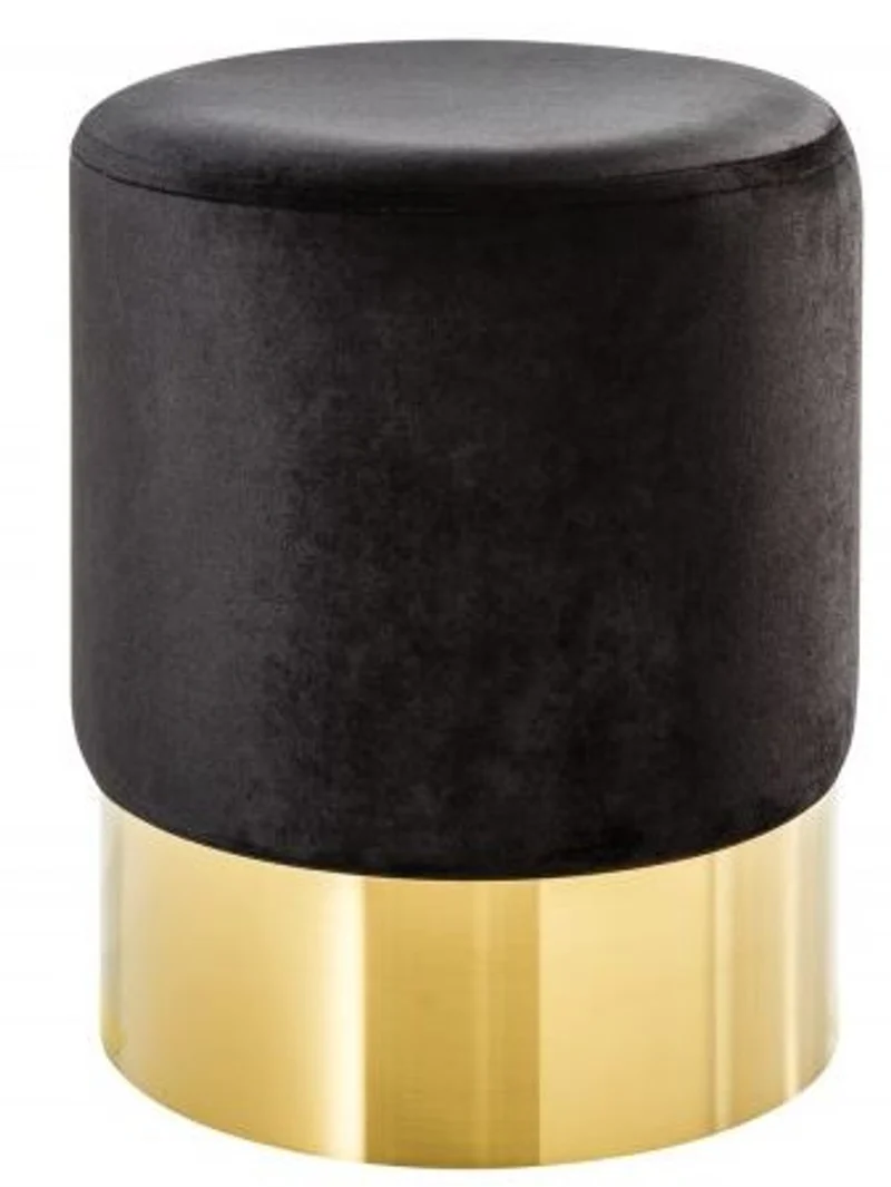 Casa Padrino Designer Rundhocker Schwarz / Gold B. 35 x H. 41 cm - Wohnzimmer Möbel