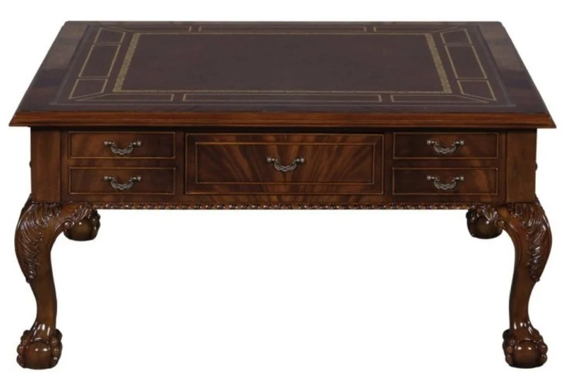 Casa Padrino Luxus Barock Wohnzimmertisch Dunkelbraun / Braun 100 x 100 x H. 49 cm - Couchtisch mit 20 Schubladen