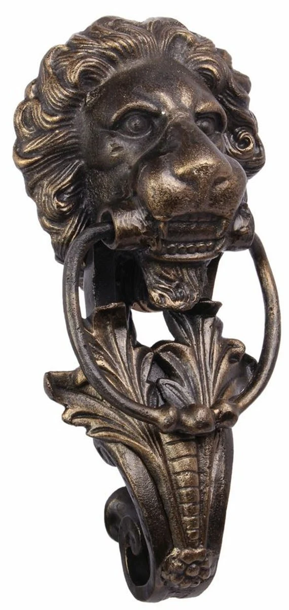 Casa Padrino Barock Gusseisen Löwenkopf Türklopfer Bronze H. 41 cm - Barock Deko Accessoires