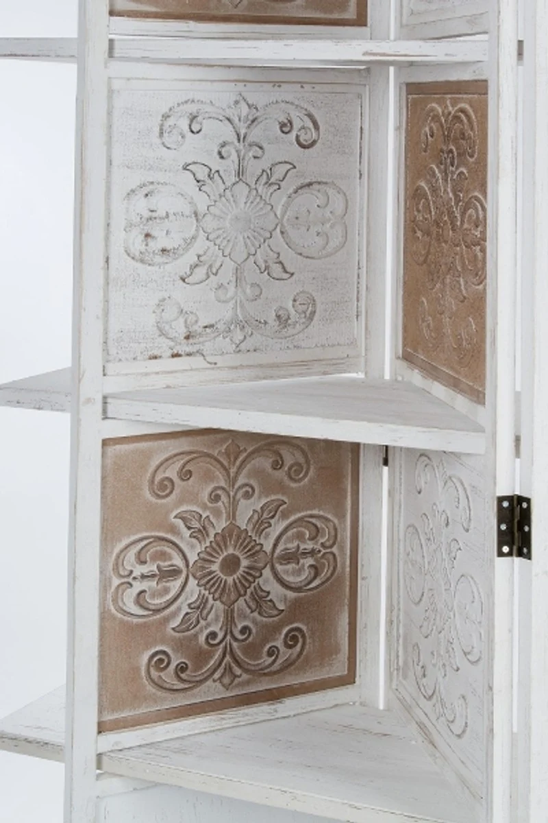 Casa Padrino Landhausstil Raumteiler mit 3 Regalen Antik Weiß / Antik Braun 155 x 2 x H. 181 cm - Shabby Chic Paravent Sichtschutz Trennwand