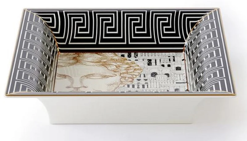 Casa Padrino Luxus Deko Schale Dame Weiß / Schwarz / Gold 20,5 x 17,5 x H. 13,5 cm - Handbemalte Porzellan Schale - Luxus Qualität - Made in Italy