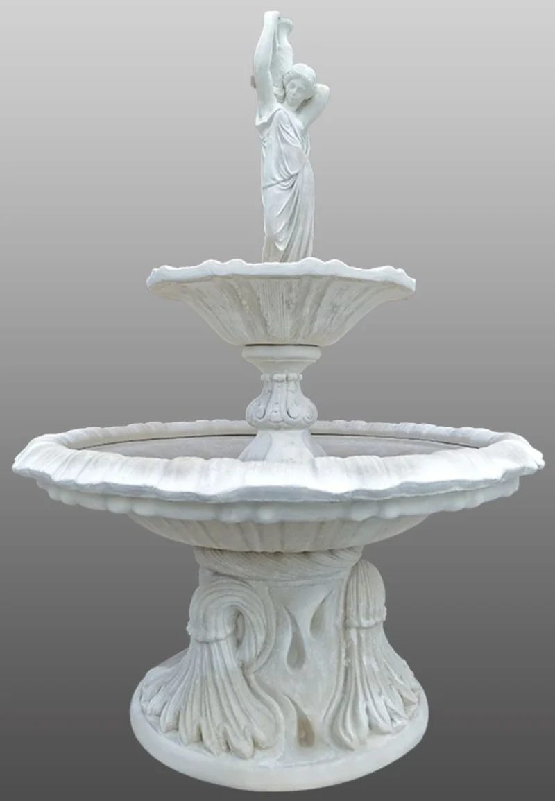 Casa Padrino Barock Springbrunnen Mädchen mit Krug Ø 145 x H. 215 cm - 2-Stufiger Gartenbrunnen