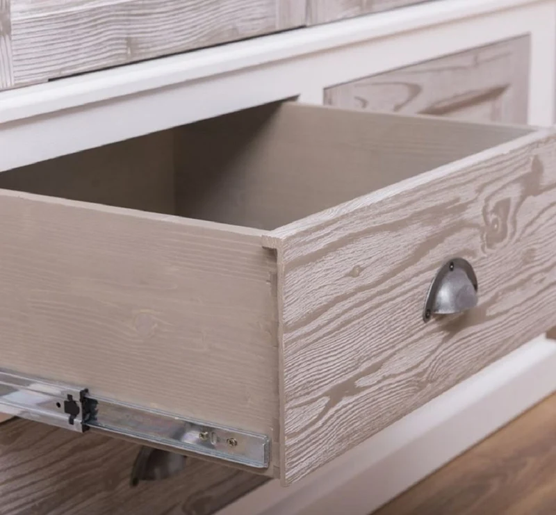 Casa Padrino Landhausstil Schlafzimmerschrank Weiß / Naturfarben 232 x 59 x H. 197 cm - Massivholz Kleiderschrank mit 6 Türen und 4 Schubladen - Massivholz Schlafzimmer Möbel im Landhausstil
