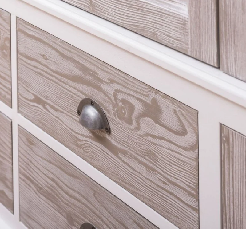 Casa Padrino Landhausstil Schlafzimmerschrank Weiß / Naturfarben 232 x 59 x H. 197 cm - Massivholz Kleiderschrank mit 6 Türen und 4 Schubladen - Massivholz Schlafzimmer Möbel im Landhausstil