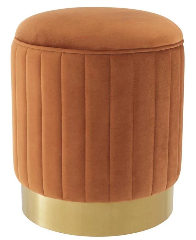 Casa Padrino Hocker Orange / Messing Ø 40 x H. 45 cm - Luxus Sitzhocker