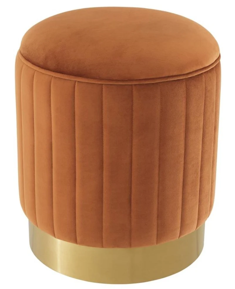 Casa Padrino Hocker Orange / Messing Ø 40 x H. 45 cm - Luxus Sitzhocker