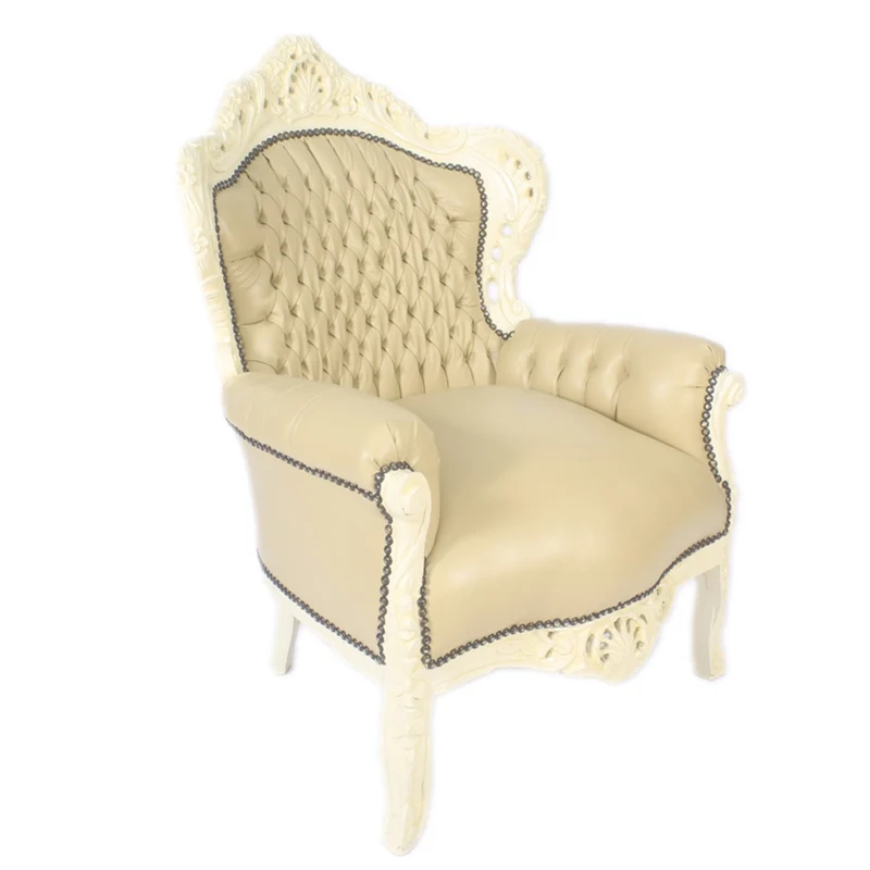 Casa Padrino Barock Sessel King Creme Lederoptik / Creme - Möbel Antik Stil