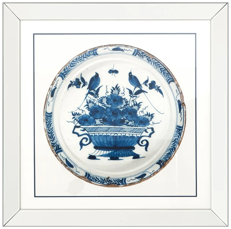 Casa Padrino Bilder / Kunstdruck 4er Set Antike Chinesische Porzellan Teller Weiß / Blau 80 x H. 80 cm - Luxus Wanddekoration