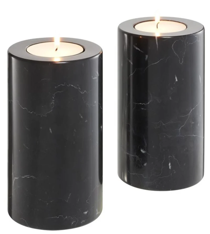 Casa Padrino Luxus Marmor Teelichthalter Set Schwarz Ø 10 x H. 18 cm - Hotel & Restaurant Deko Accessoires