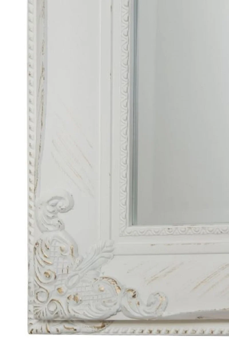 Casa Padrino Barock Wandspiegel Weiß 65 x H. 190 cm - Handgefertigter Barock Spiegel mit Holzrahmen und wunderschönen Verzierungen