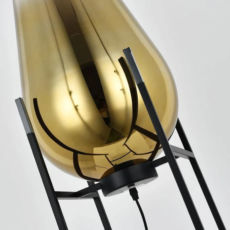 Casa Padrino Luxus Stehleuchte Gold / Schwarz 30 x 30 x H. 97 cm - Metall Stehleuchte mit Glas Lampenschirm - Luxus Stehleuchten - Luxus Leuchten - Luxus Interior